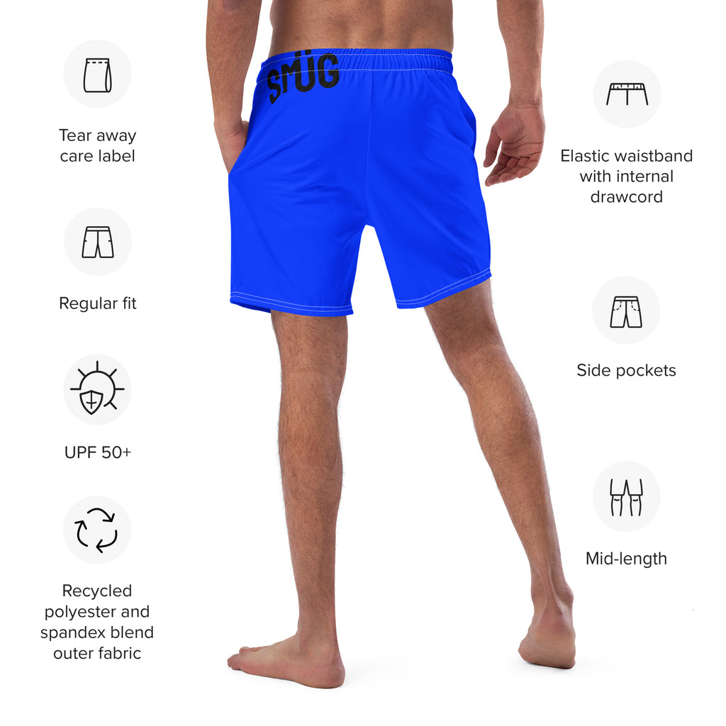 Blue Mens Swim Trunks Logo on Waistband 