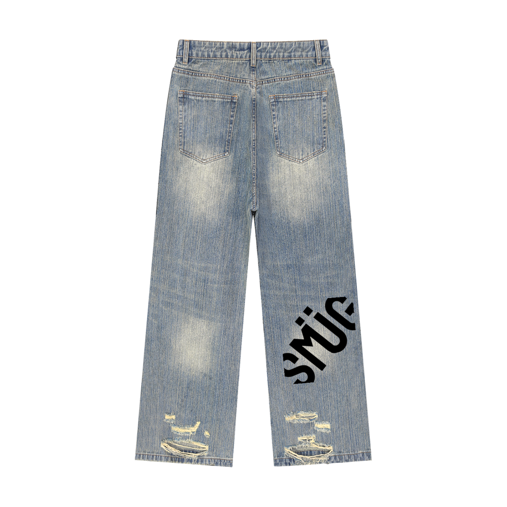 Vintage Wash Distressed Denim Jeans
