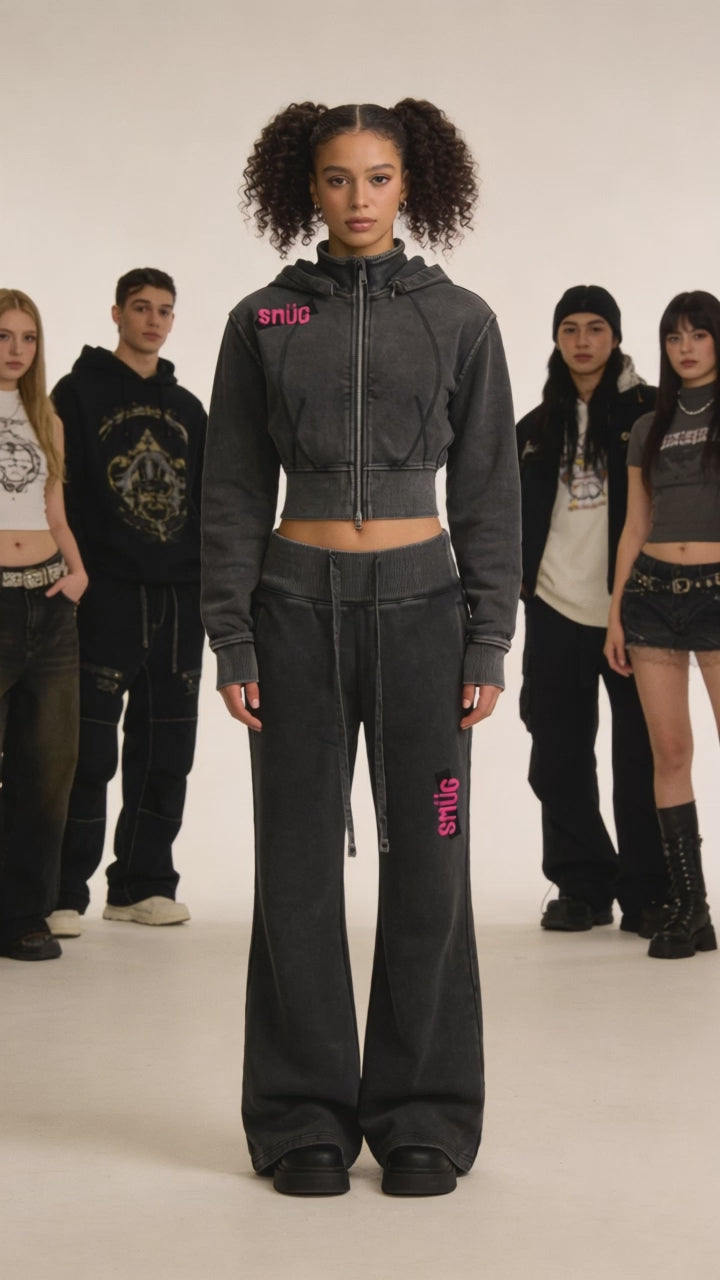 Vintage Washed Flared Fleece Pants